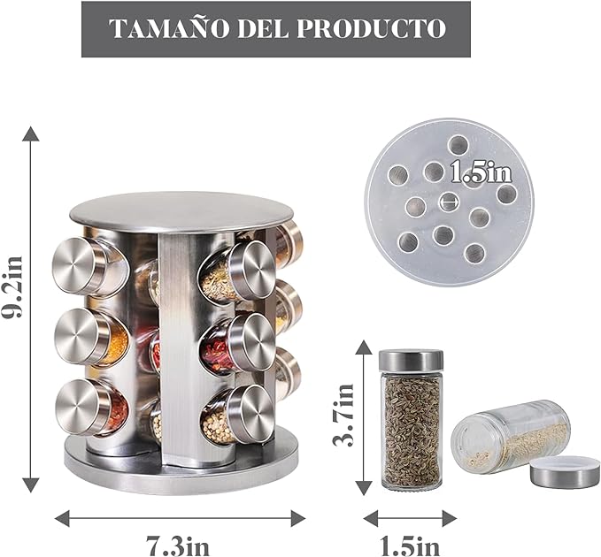 Tucorresi Organizador Giratorio De Especias Para Encimera, Especieros para Cocina, Especiero Giratorio,