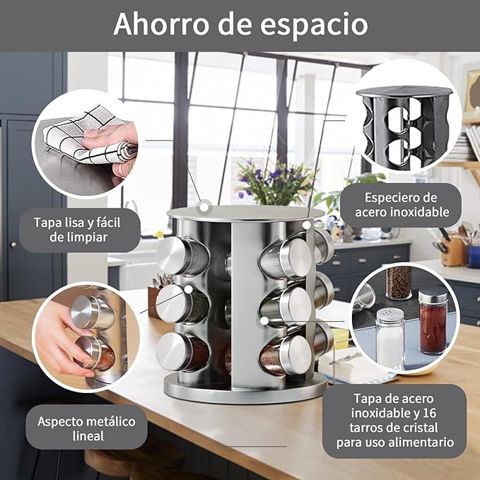 Tucorresi Organizador Giratorio De Especias Para Encimera, Especieros para Cocina, Especiero Giratorio,