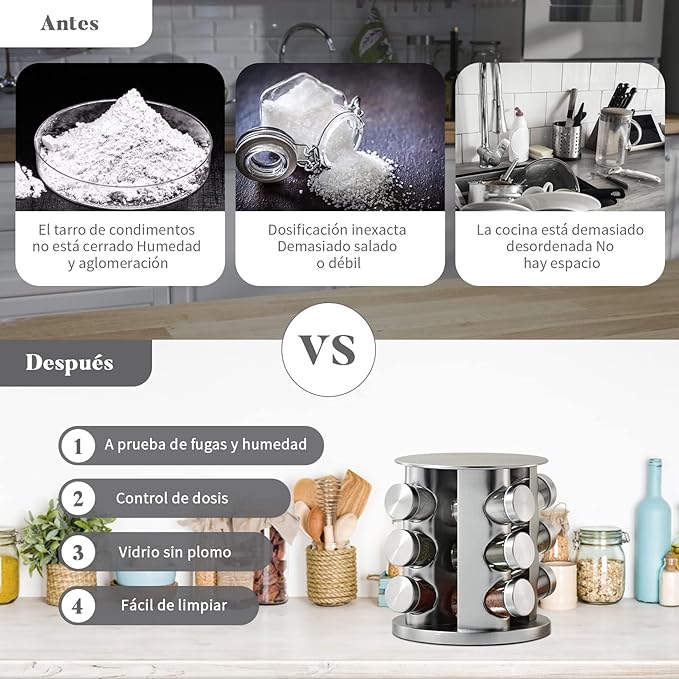 Tucorresi Organizador Giratorio De Especias Para Encimera, Especieros para Cocina, Especiero Giratorio,