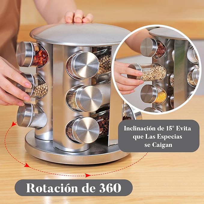 Tucorresi Organizador Giratorio De Especias Para Encimera, Especieros para Cocina, Especiero Giratorio,