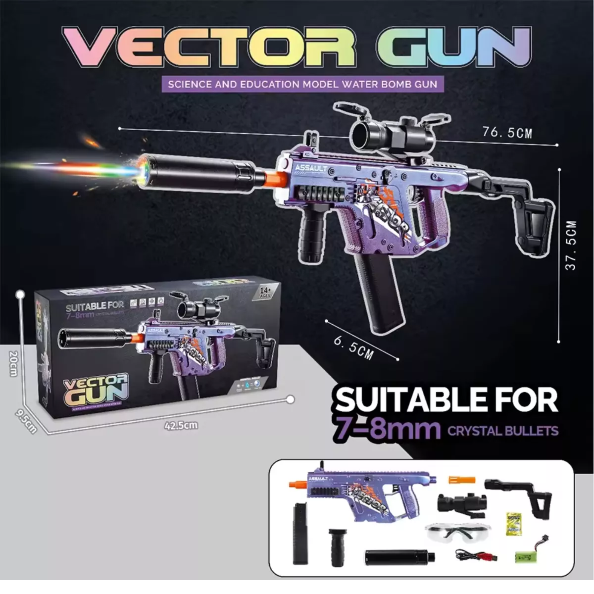 Ametralladora Vector Juguete Lanzador De Hidrogel Trazadora Color Morado.