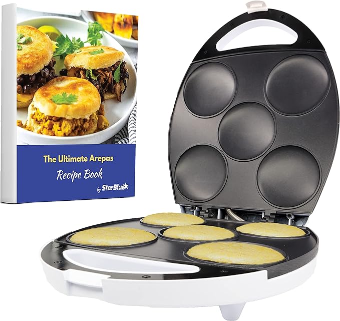 Arepa Maker by Starblue con Libro Electrónico de Recetas Gratis – Máquina de Hacer Arepa Rápida Y Eléctrica Haciendo 6 Estilos Venezuela Y Colombia Arepas en 6 Minutos CA 120 V 60 Hz 1200 W.