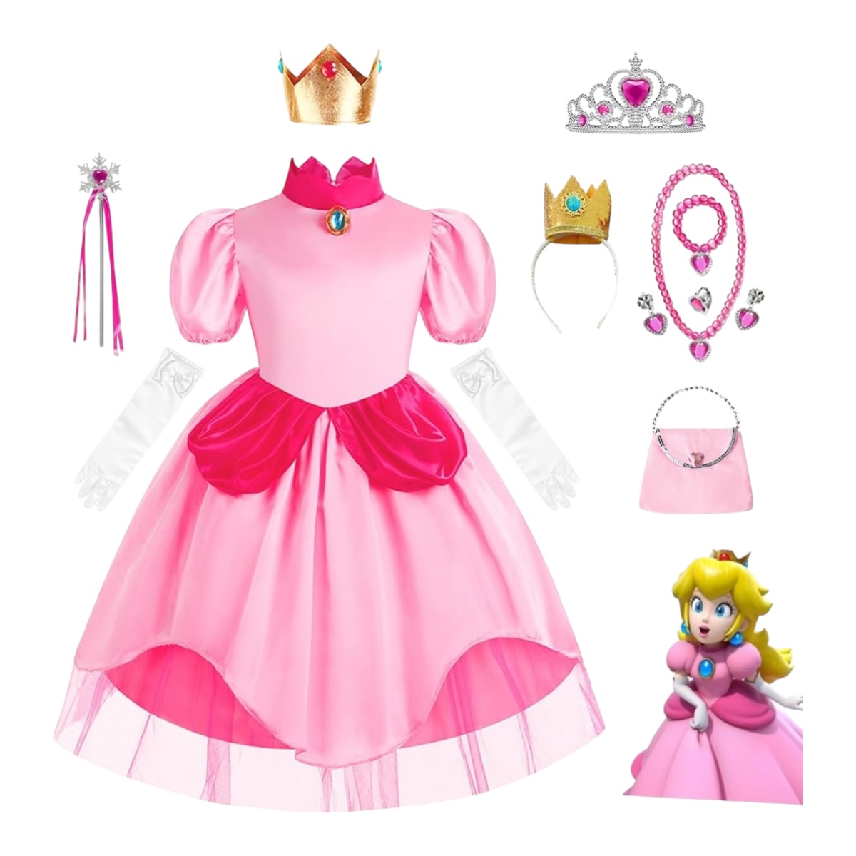 Disfraz De Princesa Peach Para Niña, Disfraz De Fiesta De Cumpleaños Mario Bros.