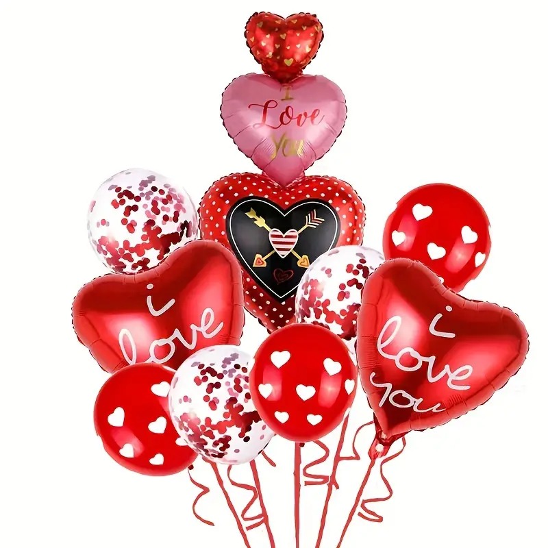 Set 9 Globos Metálico Amor Enamorados Love Corazón Fiesta y Decoración