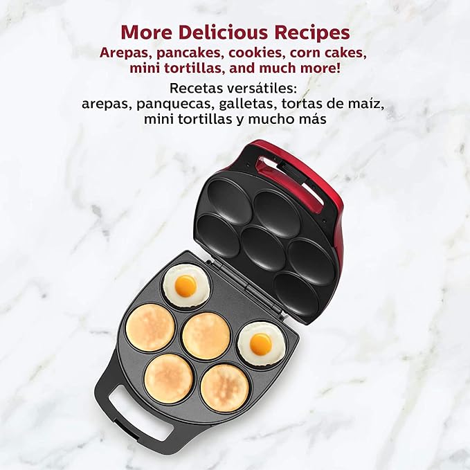 Holstein Housewares Arepas, mini panqueques, pasteles de maíz y más, 6 unidades, rojo/negro.
