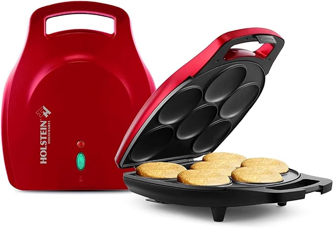 Holstein Housewares Arepas, mini panqueques, pasteles de maíz y más, 6 unidades, rojo/negro.