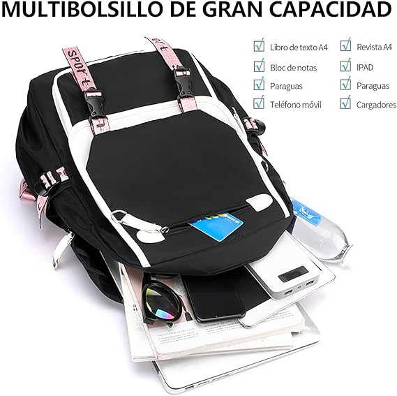 A Mochilas para Mujer Mochila para Laptop con Carga USB.