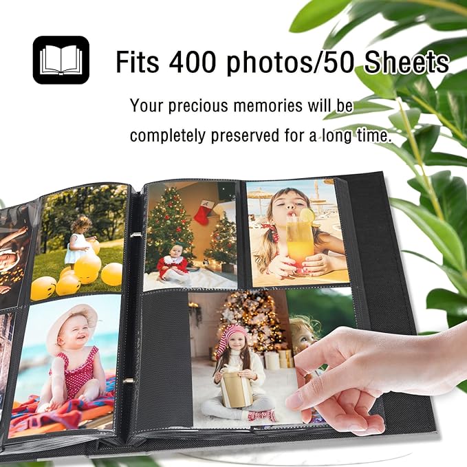 A Artmag Álbum de fotos de 4 x 6 con 400 fotos, capacidad extragrande, cubierta de piel, para boda, familia, álbum de fotos con capacidad para 400 fotos verticales de 4 x 6 pulgadas con páginas negras (rosa).
