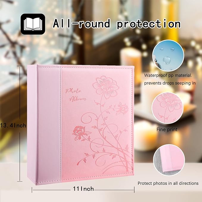 A Artmag Álbum de fotos de 4 x 6 con 400 fotos, capacidad extragrande, cubierta de piel, para boda, familia, álbum de fotos con capacidad para 400 fotos verticales de 4 x 6 pulgadas con páginas negras (rosa).