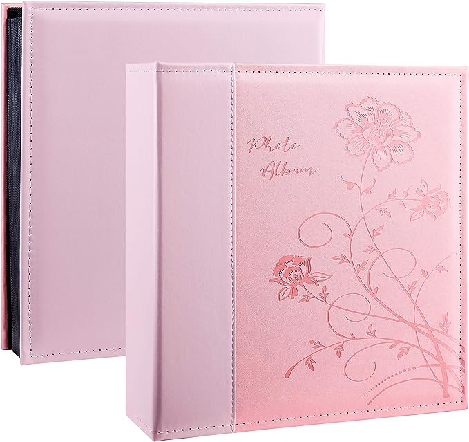 A Artmag Álbum de fotos de 4 x 6 con 400 fotos, capacidad extragrande, cubierta de piel, para boda, familia, álbum de fotos con capacidad para 400 fotos verticales de 4 x 6 pulgadas con páginas negras (rosa).