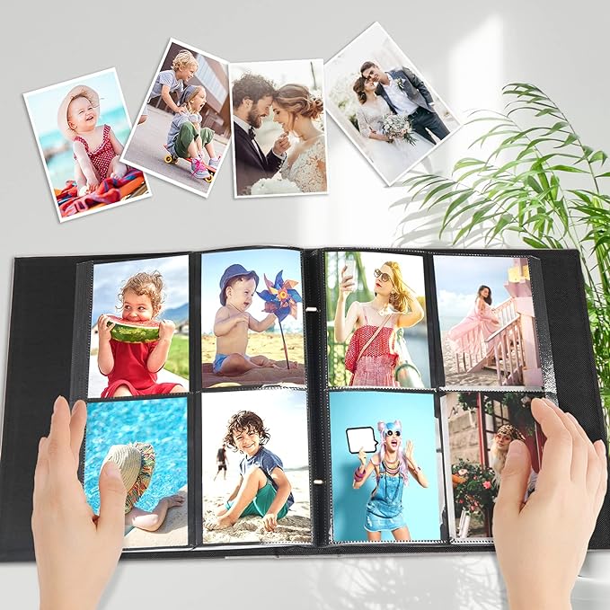 A Artmag Álbum de fotos de 4 x 6 con 400 fotos, capacidad extragrande, cubierta de piel, para boda, familia, álbum de fotos con capacidad para 400 fotos verticales de 4 x 6 pulgadas con páginas negras (rosa).