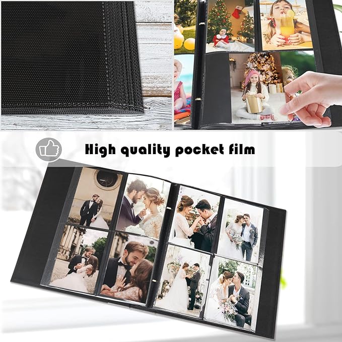 A Artmag Álbum de fotos de 4 x 6 con 400 fotos, capacidad extragrande, cubierta de piel, para boda, familia, álbum de fotos con capacidad para 400 fotos verticales de 4 x 6 pulgadas con páginas negras (rosa).