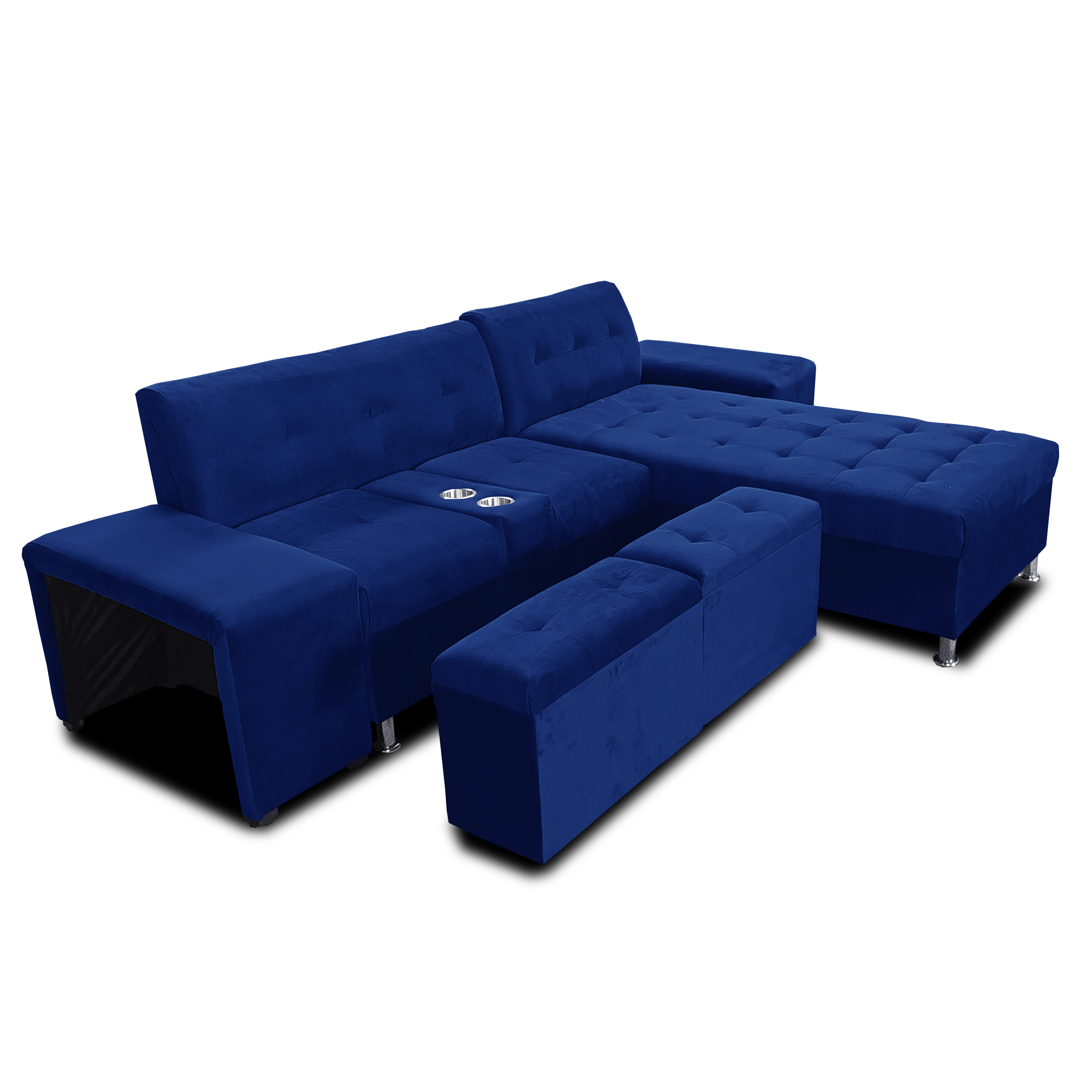 Sala Bowie c/ taburetes tela suave color Azul Marino Maderian  // ENTREGA EN CDMX Y ZONA METROPOLITANA.