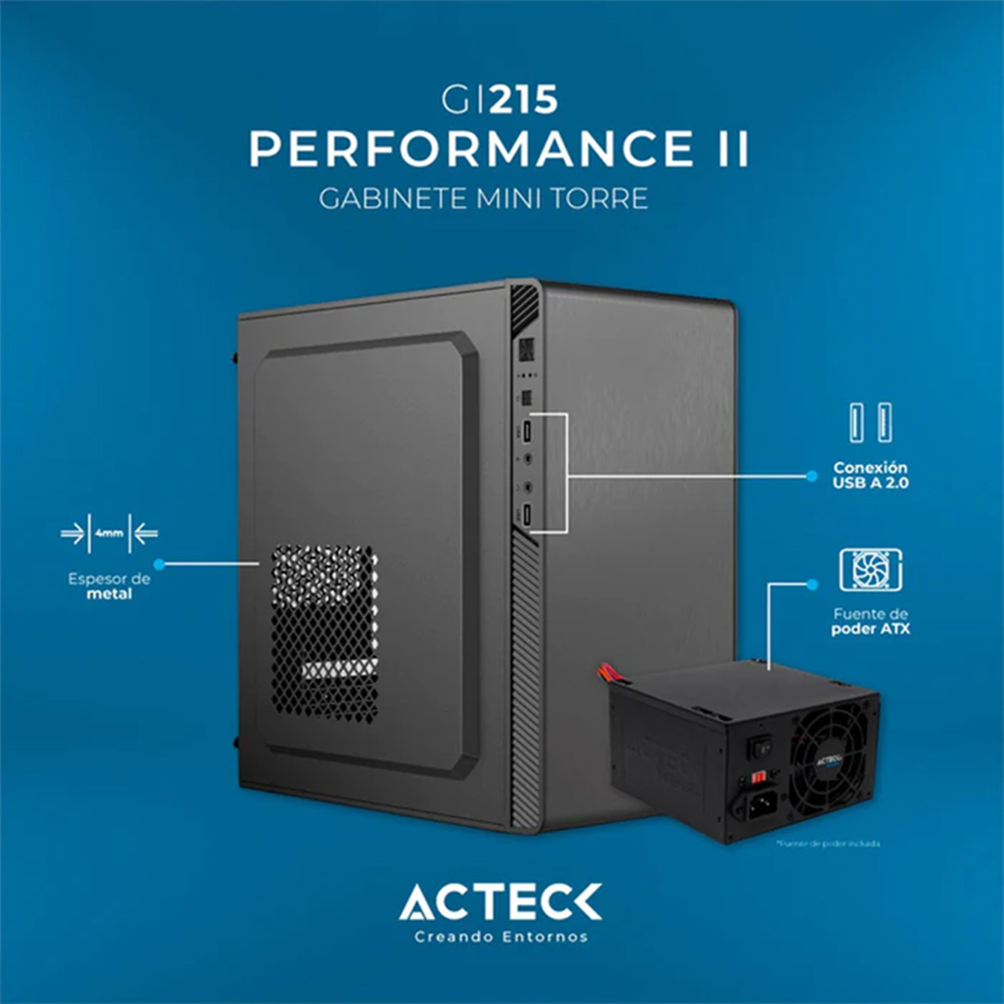 Gabinete Acteck Performance II GI215, micro-ATX, Fuente ATX de 500 W, Negro.