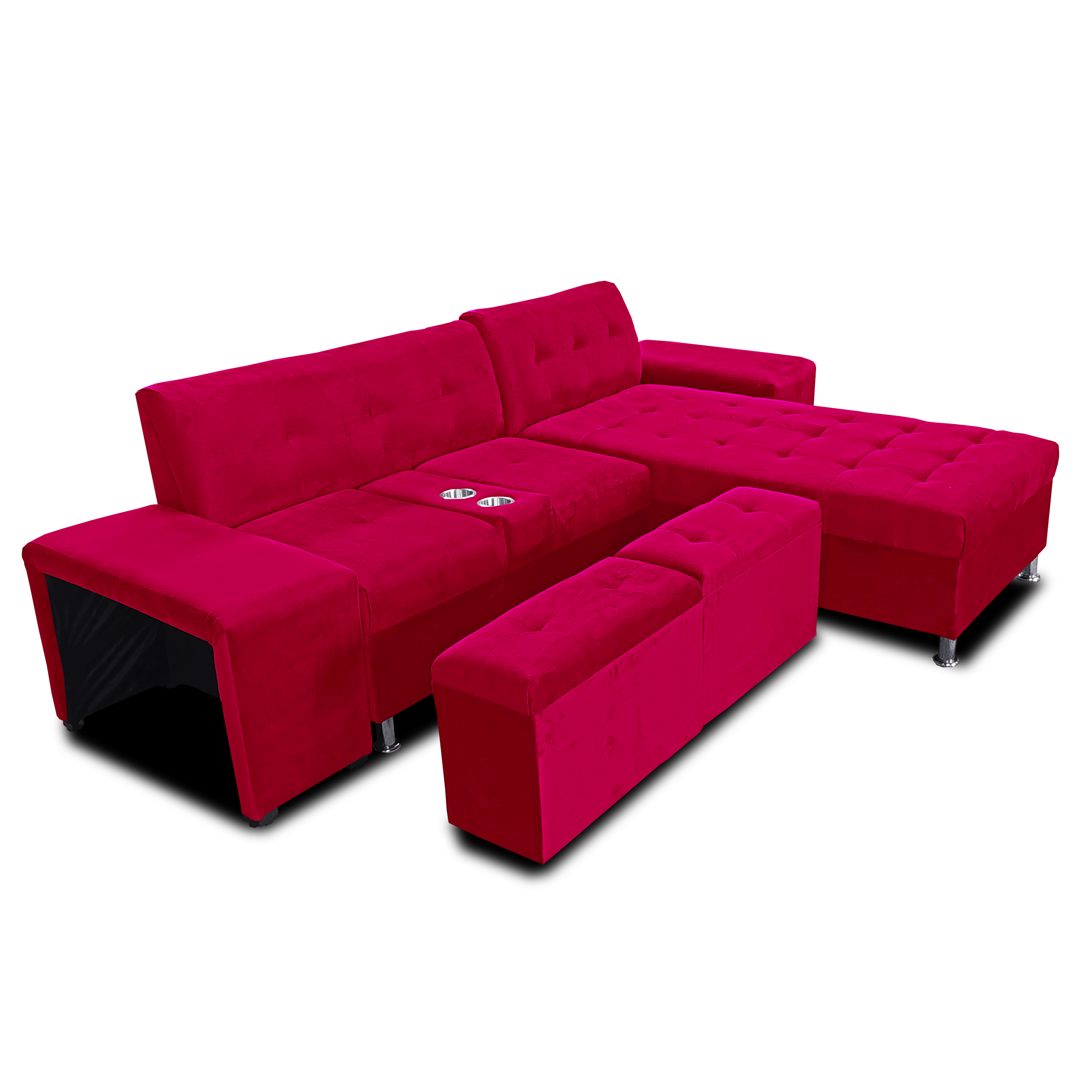 Sala Bowie c/ taburetes tela suave color Rojo Maderian  // ENTREGA EN CDMX Y ZONA METROPOLITANA.
