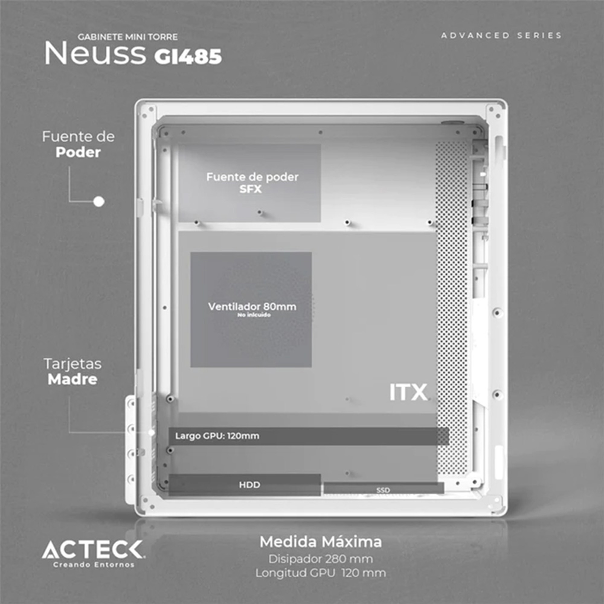 Gabinete Acteck Neuss GI480, micro-ATX, Fuente ATX de 450 W, Blanco.
