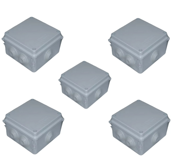 Paquete con 5 Piezas de Cajas de Derivación FF-100x100x70mm 7 Entradas IP55 Exterior.