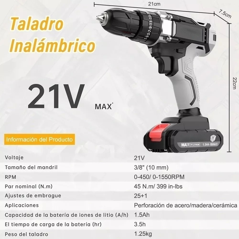 Taladro Atornillador Inalámbrico Nanwei 2batería D Litio 21v Color Gris.