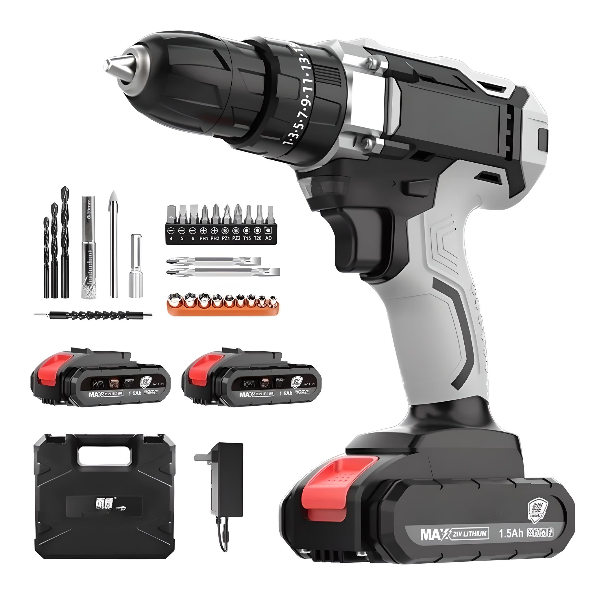 Taladro Atornillador Inalámbrico Nanwei 2batería D Litio 21v Color Gris.