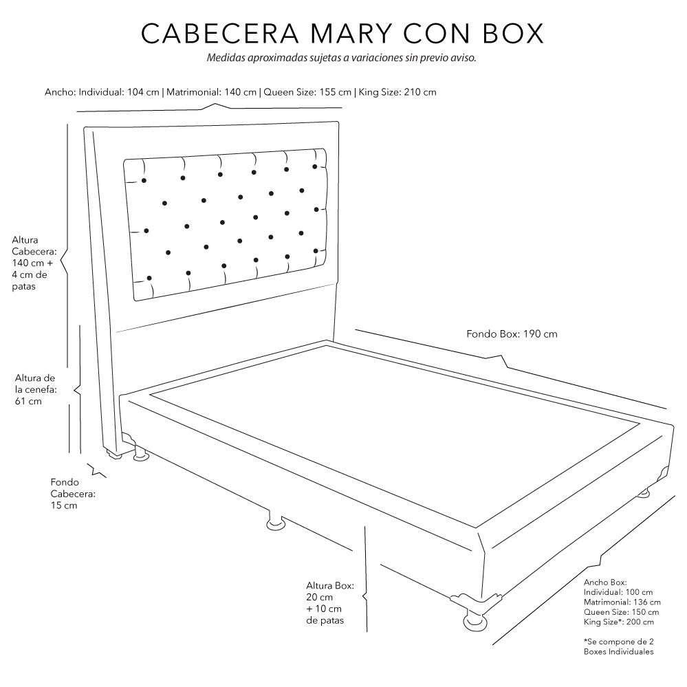 Colchon Matrimonial Spring Air Omega Con Cabecera Mary y Box Rojo.
