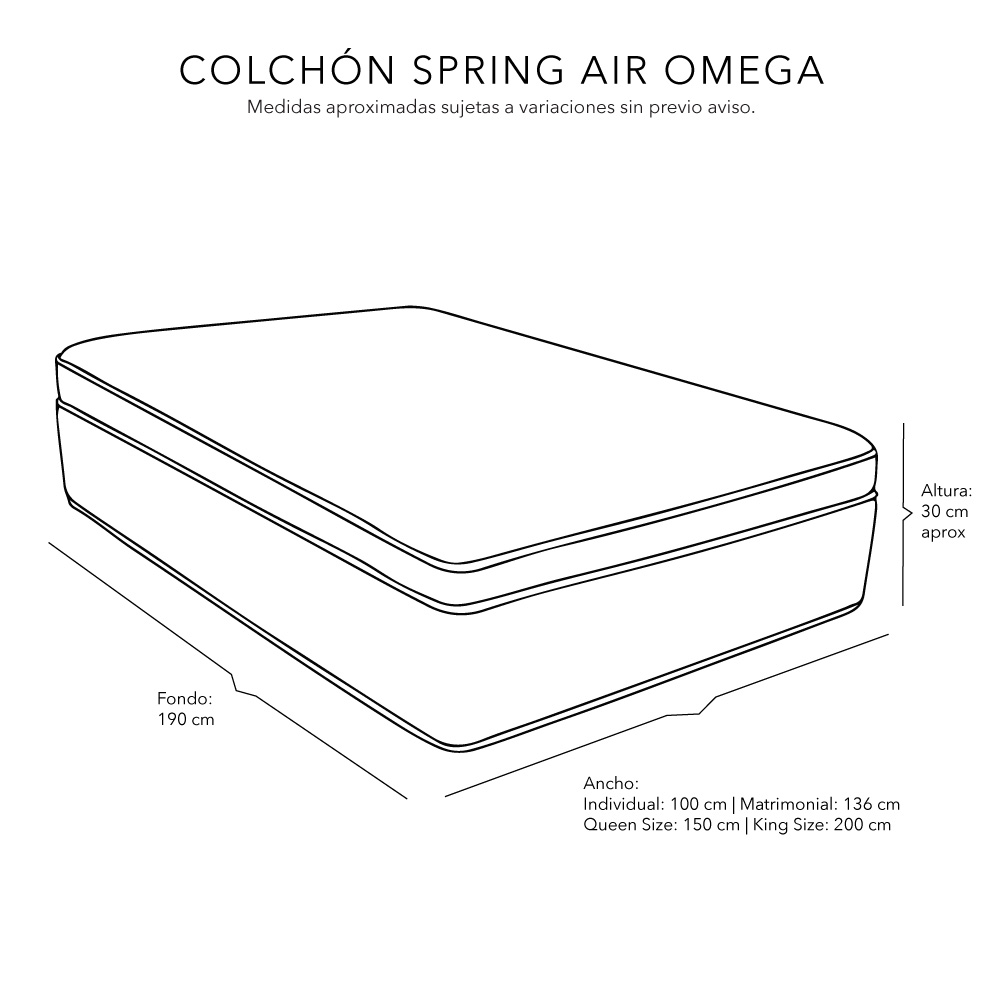 Colchon Matrimonial Spring Air Omega Con Cabecera Mary y Box Rojo.