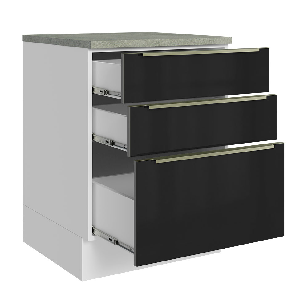 Gabinete Bajo Cocina Madesa Lux 3 Cajones Con Encimera BN.