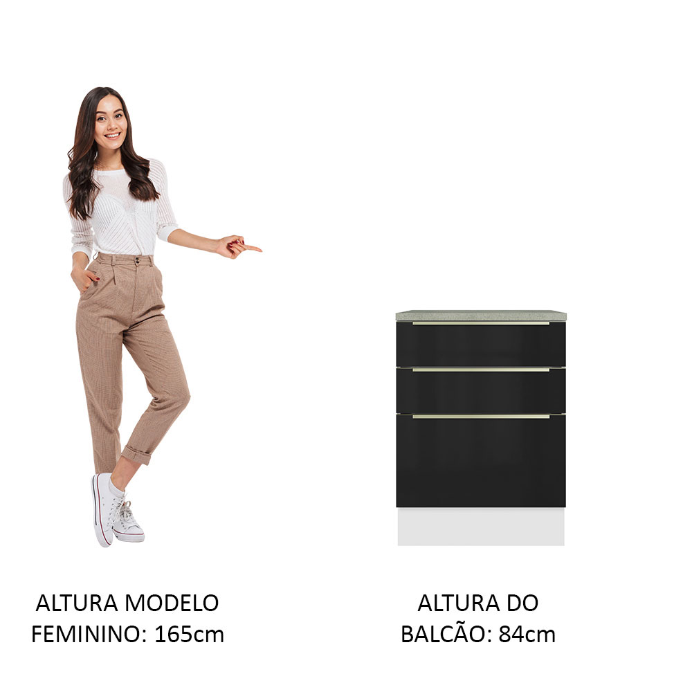 Gabinete Bajo Cocina Madesa Lux 3 Cajones Con Encimera BN.