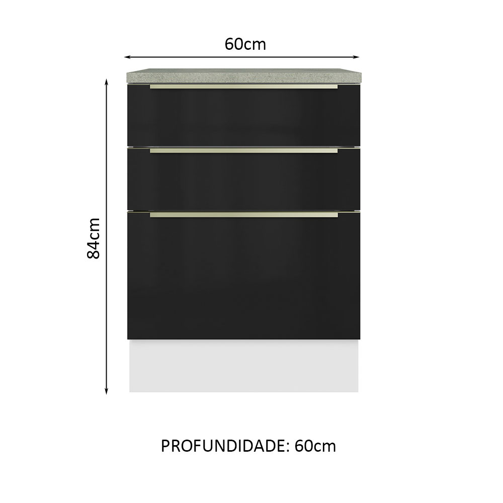 Gabinete Bajo Cocina Madesa Lux 3 Cajones Con Encimera BN.