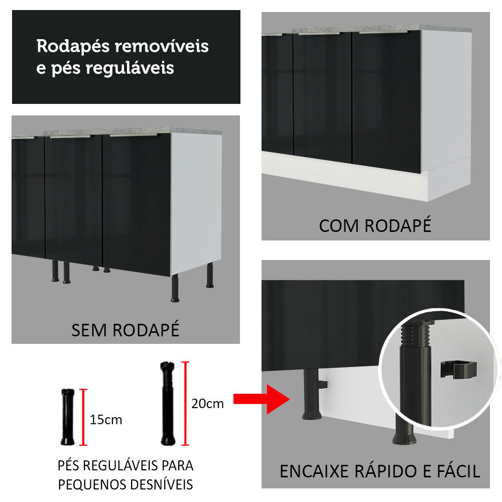 Gabinete Bajo Cocina Madesa Lux 3 Cajones Con Encimera BN.