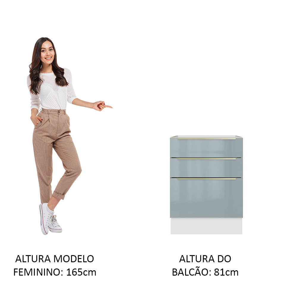 Gabinete Bajo Cocina Madesa Lux 3 Cajones Sin Encimera BG.