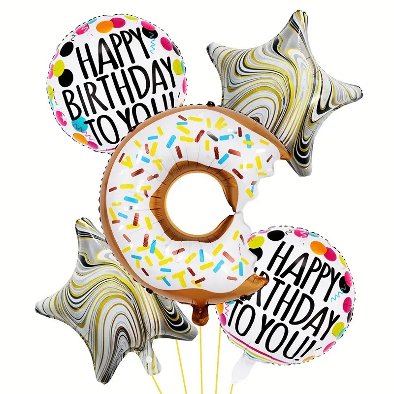 Set 5 Globos Metálico Donas Happy Birthday Fiesta y Decoración