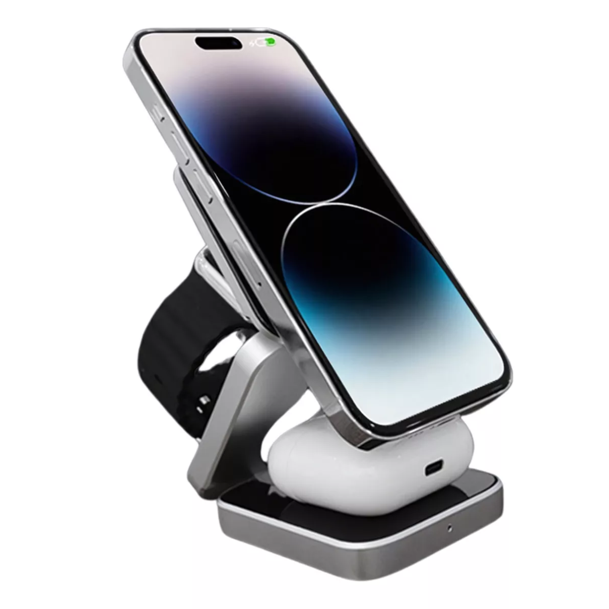 Mr. Gadgets Cargador Inalámbrico 3 En 1 Plegable Magnético Soporte Estacion De Carga Rapida 15w Qi Para iPhone, AirPods, Apple Watch, Color Negro