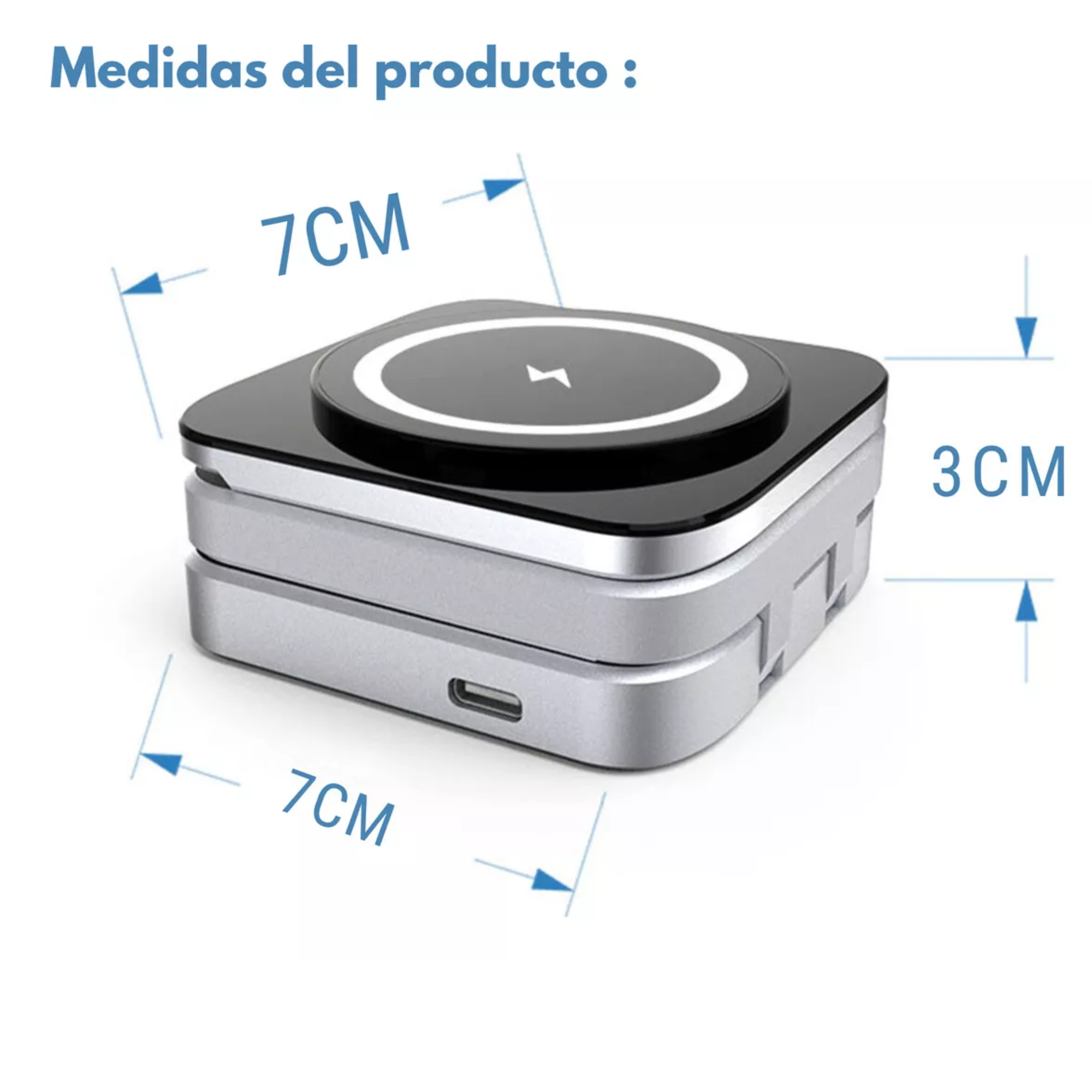 Mr. Gadgets Cargador Inalámbrico 3 En 1 Plegable Magnético Soporte Estacion De Carga Rapida 15w Qi Para iPhone, AirPods, Apple Watch, Color Negro