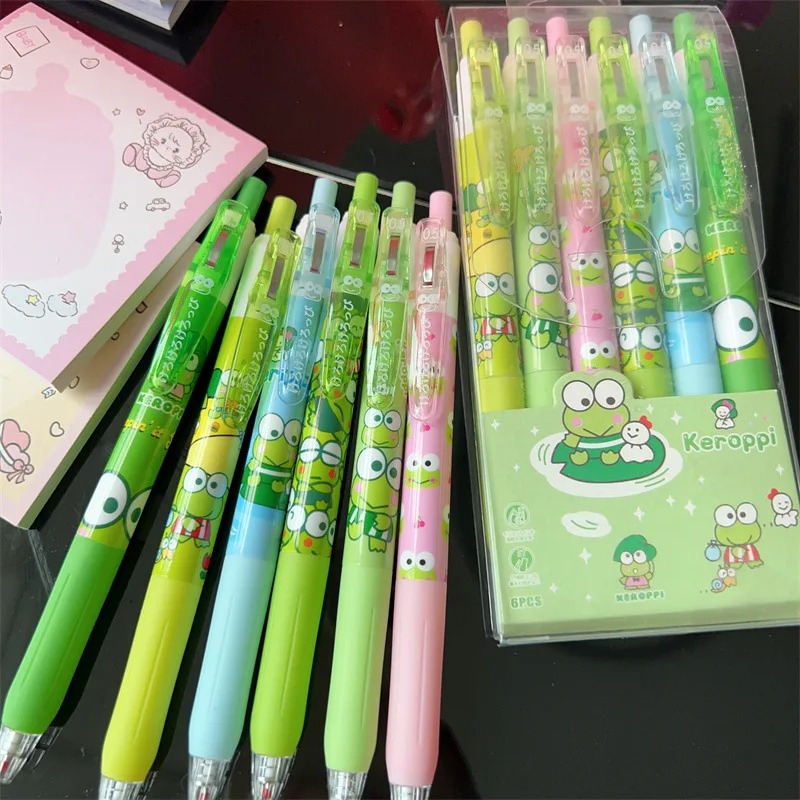 6 Bolígrafos Gel Kawaii Koreanos Ranita Panda Niña Estudiante 0,5mm Oficina Escuela Verde