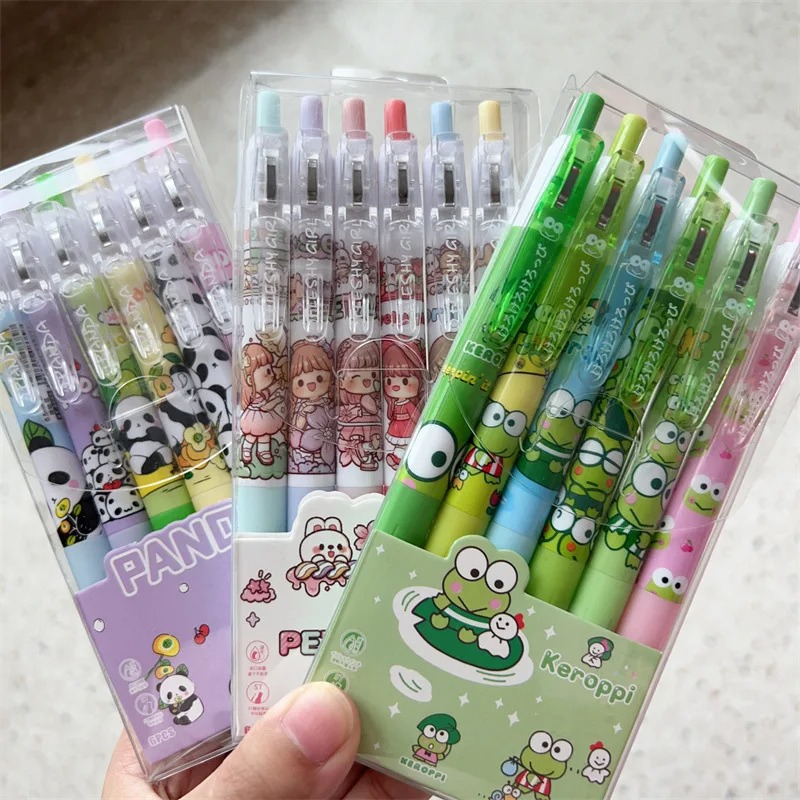 6 Bolígrafos Gel Kawaii Koreanos Ranita Panda Niña Estudiante 0,5mm Oficina Escuela Verde