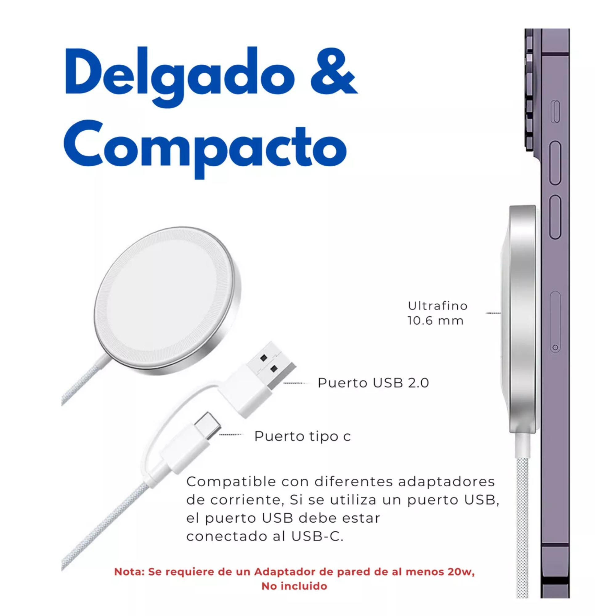 Mr. Gadgets Cargador Inalámbrico 3 En 1 Para iPhone Magsafe Compatible Con Apple Watch Carga Simultanea: iPhone, Apple Watch y AirPods Color Blanco