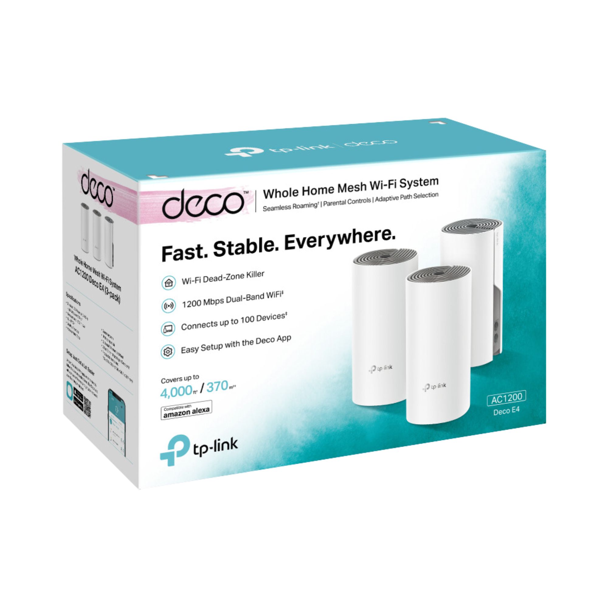 Sistema Wi-Fi Mesh TP-Link Deco E4 (3-pack), AC1200, de doble banda, Blanco.