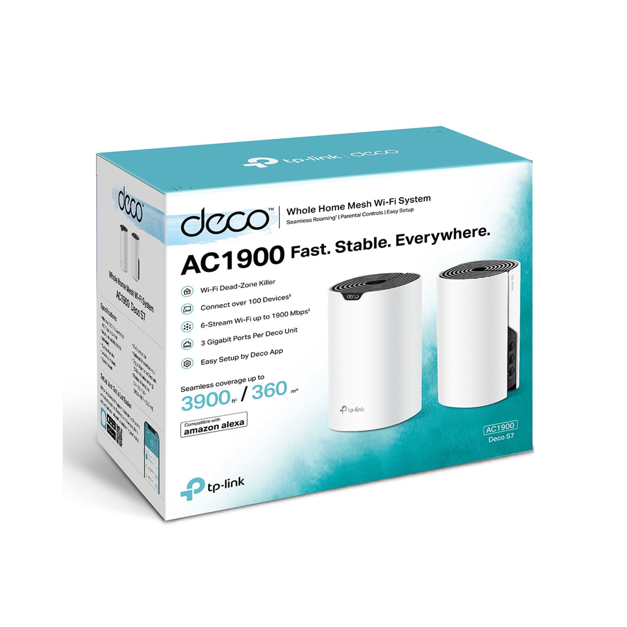 Sistema Wi-Fi Mesh TP-Link Deco S7 (2-pack), AC1900, de doble banda, Blanco.