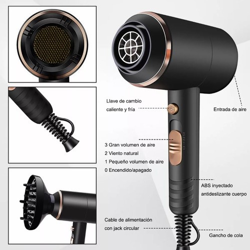 Secadora de cabello Kemei KM-8896 negra 110V/220V