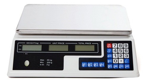 Báscula Comercial Digital 40 Kg Recargable Tecla Tara Picool Color Blanco