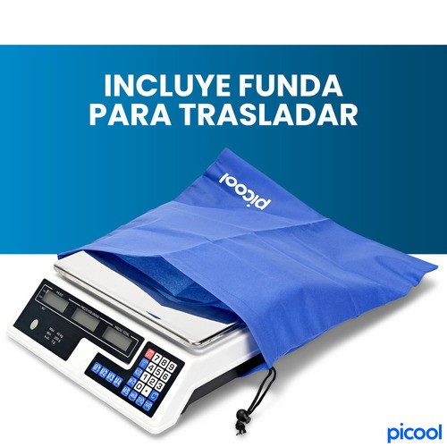 Báscula Comercial Digital 40 Kg Recargable Tecla Tara Picool Color Blanco