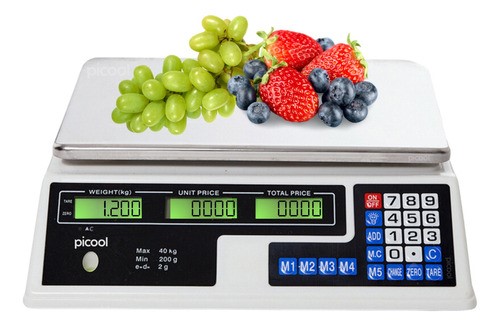 Báscula Comercial Digital 40 Kg Recargable Tecla Tara Picool Color Blanco