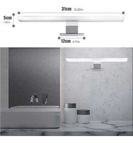Lámpara Pared Led Para Espejo De Baño Moderna Luz Blanca 30 cm