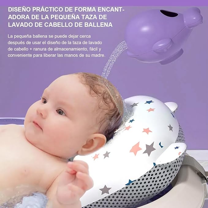 A Tina de Baño para Bebé Plegable con Termómetro y Cojín Antideslizante – Ideal para Viajes, Segura y Ecológica, Incluye Accesorios de Baño, Púrpura.