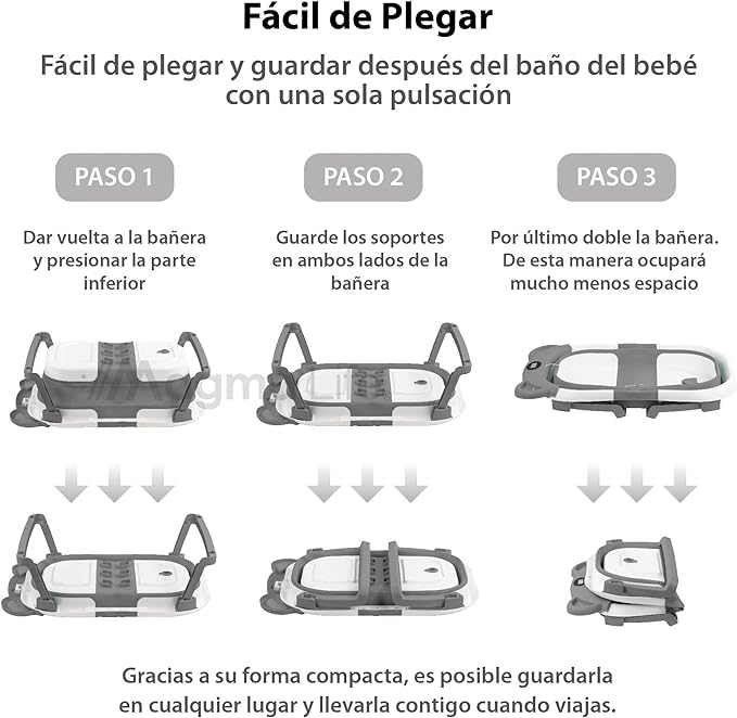 A Magma Life Bañera para Bebé: Moderna Tina de Baño Plegable para Bebé, con Sensor de Temperatura y Cojín Antideslizante, Segura para Bebé Recién Nacido a 12 meses. ¡Garantiza Tranquilidad y Practicidad para tu Bebé! (Gris).