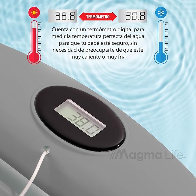 A Magma Life Bañera para Bebé: Moderna Tina de Baño Plegable para Bebé, con Sensor de Temperatura y Cojín Antideslizante, Segura para Bebé Recién Nacido a 12 meses. ¡Garantiza Tranquilidad y Practicidad para tu Bebé! (Gris).