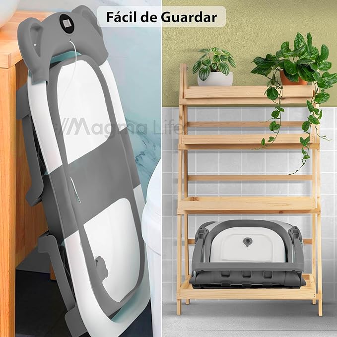 A Magma Life Bañera para Bebé: Moderna Tina de Baño Plegable para Bebé, con Sensor de Temperatura y Cojín Antideslizante, Segura para Bebé Recién Nacido a 12 meses. ¡Garantiza Tranquilidad y Practicidad para tu Bebé! (Gris).