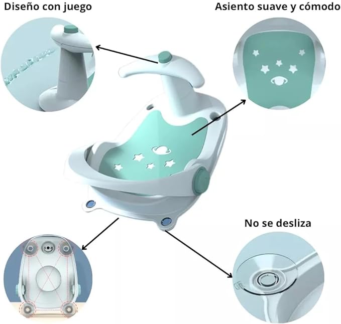 A Asiento Bañera Ducha Portátil Bebe Infantíl Respaldo (VERDE).