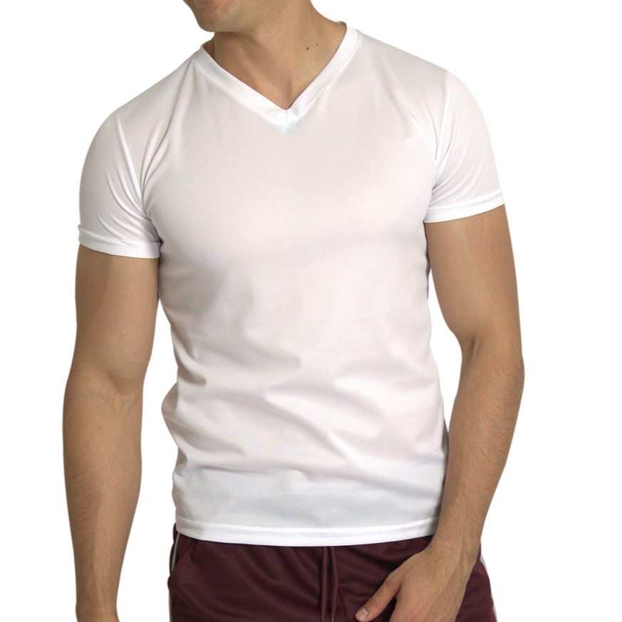 Playera Deportiva Manga Corta Cuello V Color Blanca Para Hombre CHB Chili Beans Clothing Co..