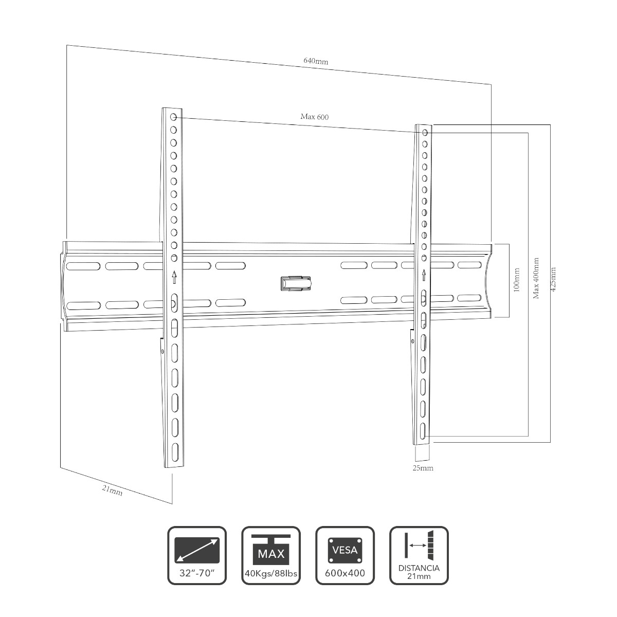 Soporte TV LENNON LN-FM3270 Vesa MAX 600x400 -40kg 32-70".